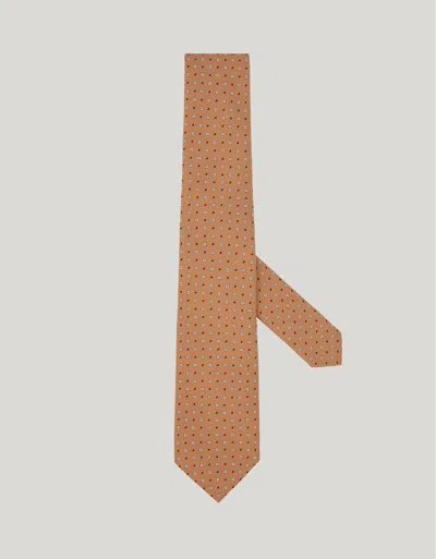 Canali Brown Silk Tie With Printed Micro Pattern In Burgundy