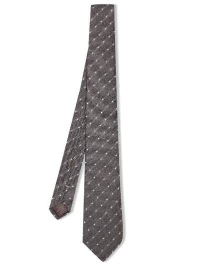 Canali Brown Silk Tie With White Polka Dots