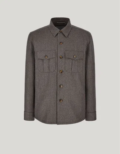 Canali Brown Six-button Shirt Jacket In Pure Wool Impeccabile In Gray