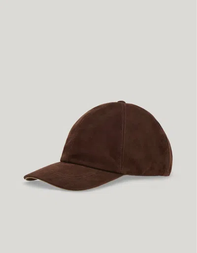 Canali Brown Suede Baseball Cap With Piping
