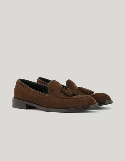 Canali Brown Suede Loafers With Bow With Leather And Rubber Sole In Multi