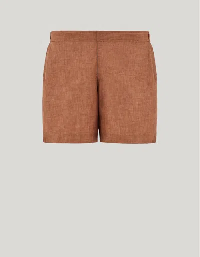 Canali Brown Swim Shorts In Technical Fabric With Logoed Side Buckles