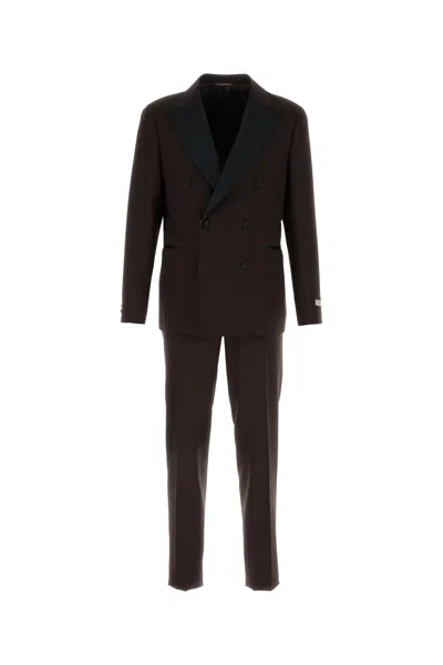 Canali Long-sleeved Suit Jacket And Trousers Set In Black
