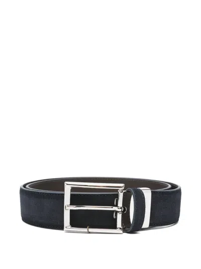 Canali Buckle Leather Belt In Blue