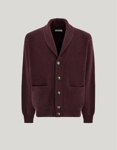 Canali Burgundy Cashmere Shawl Cardigan In Brown