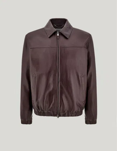 Canali Burgundy Lambskin Blouson In Brown