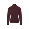 Canali Burgundy Red Virgin Wool Half Zip High Neck Sweater In Burgundy