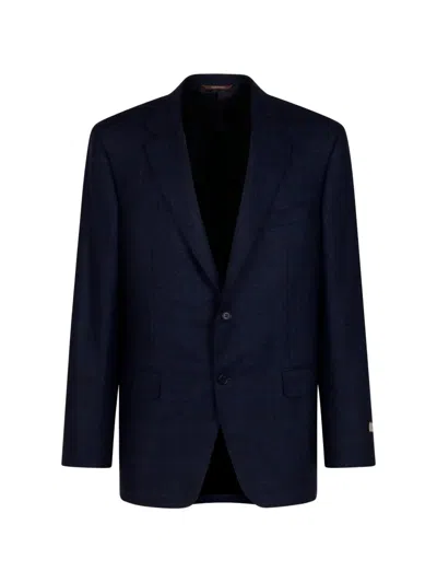 Canali Long-sleeved Suit Jacket In Blue