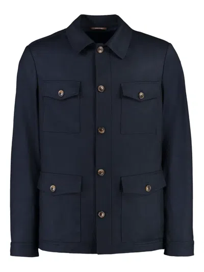 CANALI BUTTON-FASTENING FLAP-POCKETS JACKET