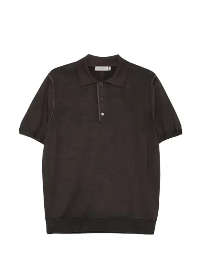 Canali Button Short-sleeve Polo Shirt In Brown
