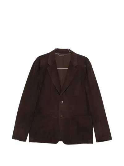 Canali Button Suede Blazer In Brown