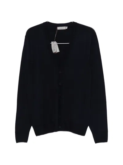 Canali Button V-neck Cardigan In Blue