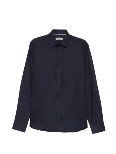 Canali Herringbone Cotton And Lyocell-blend Shirt In Blue