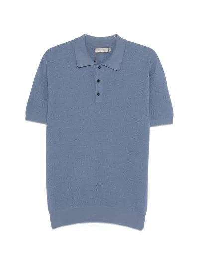 Canali Button-down Textured Polo Shirt In Blue