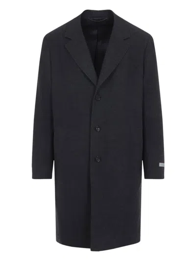 Canali Tailored Wool Coat With Classic Notch Lapel In Black