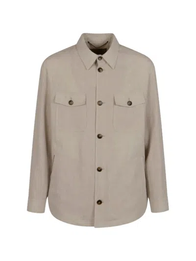 Canali Buttoned Flap-pocket Jacket In Brown