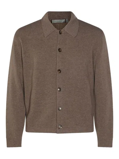 Canali Buttoned Patch-pocket Cardigan In Brown