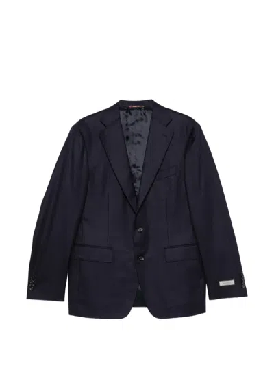 Canali Buttoned Pinstriped Suit In Blue