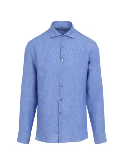 Canali Long-sleeved Linen Shirt In Blue
