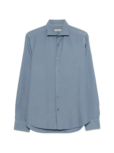 Canali Long-sleeve Cotton-blend Shirt In Blue