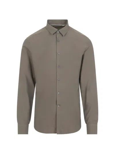 Canali Long-sleeved Silk-blend Shirt In Brown