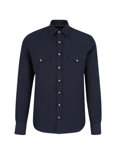 Canali Buttoned Western Shirt In Blue