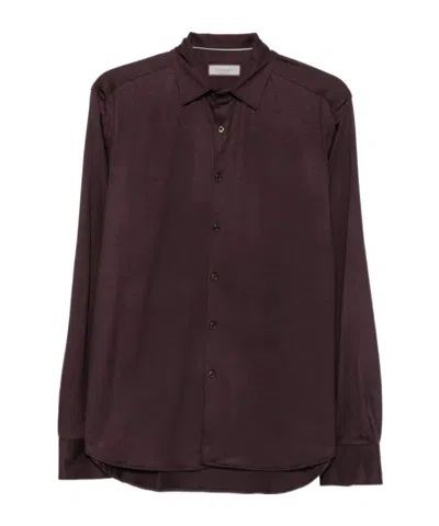 Canali Button-fastening Long-sleeve Shirt In Burgundy