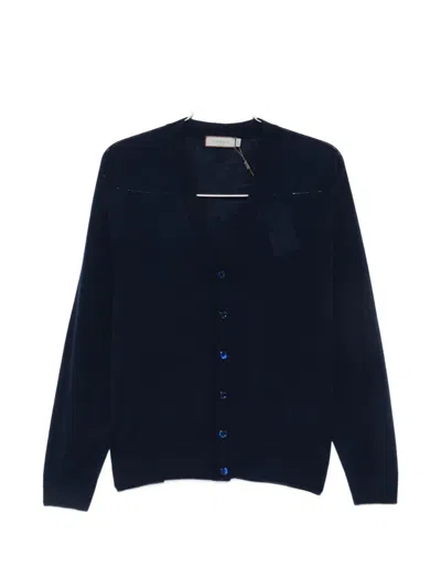 Canali Button-fastening V-neck Cardigan In Blue