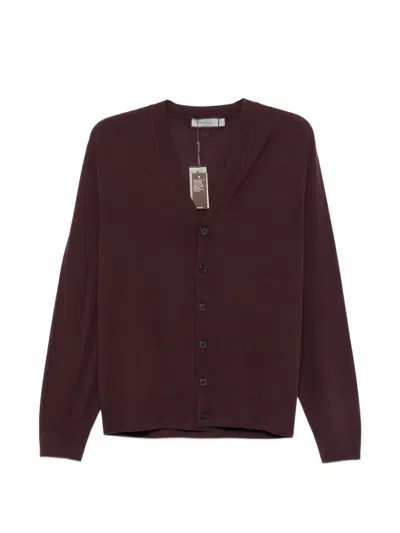 Canali Button-fastening V-neck Cardigan In Burgundy