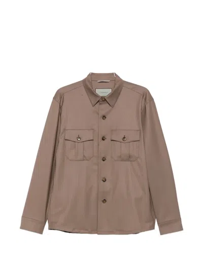 Canali Button-up Chest-pocket Shirt Jacket In Brown