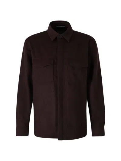 Canali Button-up Shirt Jacket In Burgundy