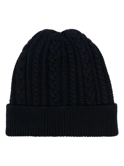 Canali Cable-knit Beanie Hat In Blau