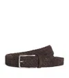 Canali Calfskin Woven Belt In Brown