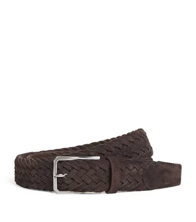 Canali Calfskin Woven Belt In Brown
