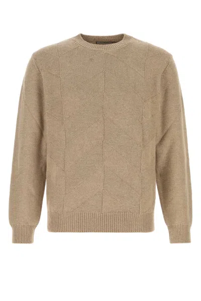Canali Camel Cotton Blend Sweater In Nude