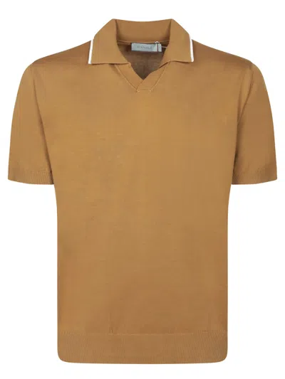 Canali Camel Cotton Polo Shirt In Sand