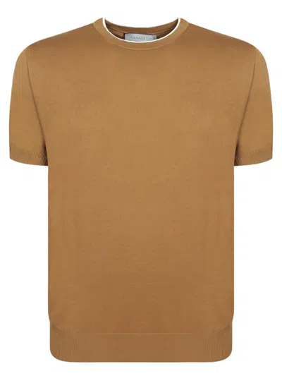 Canali Camel Cotton T-shirt In Sand