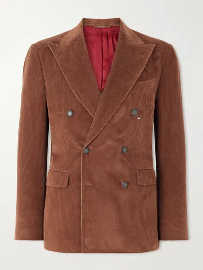 Canali Cocoa Cotton Velvet Double-breasted Modern-fit Jacket In Brown