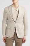 Canali Capri Trim Fit Plaid Wool & Linen Blend Sport Coat In Beige