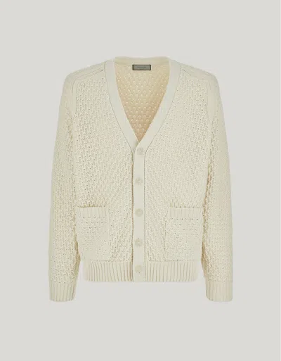 Canali Cardigan Crème En Coton Structuré In Neutral