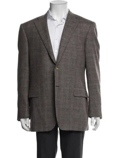Pre-owned Canali Cashmere Plaid Print Blazer In Brown