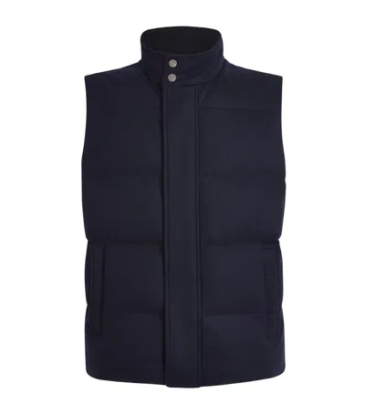 Canali Cashmere Puffer Gilet In Blue