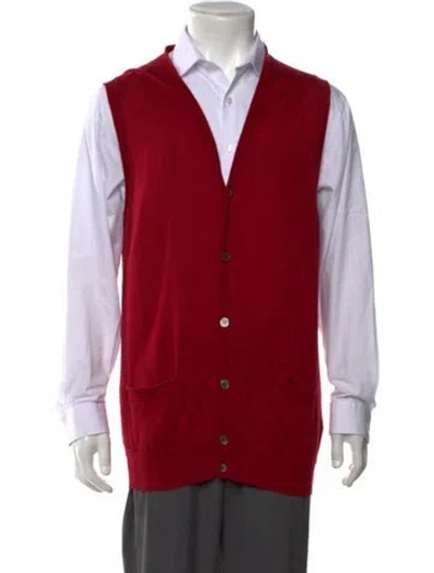 Pre-owned Canali Cashmere V-neck Cardigan In Red