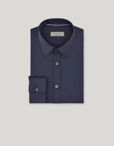 Canali Casual Regular Fit Impeccabile Navy Blue Wool Shirt