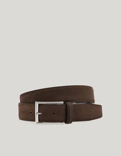 Canali Ceinture En Cuir De Veau Effet Velours, Marron Foncé In Brown