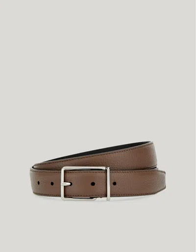 Canali Ceinture En Cuir De Veau Lisse Avec Boucle Carrée In Brown