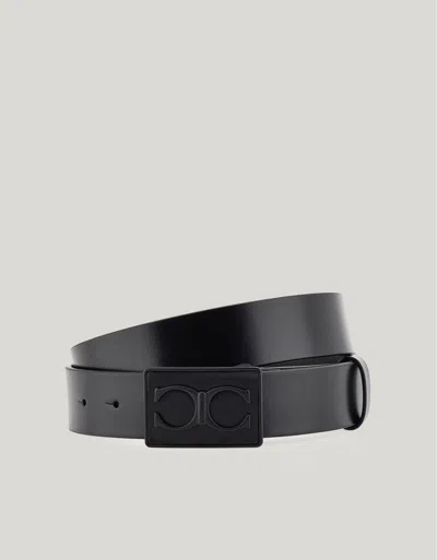 Canali Ceinture En Cuir De Veau Lisse Avec Plaque Monogramme In Black