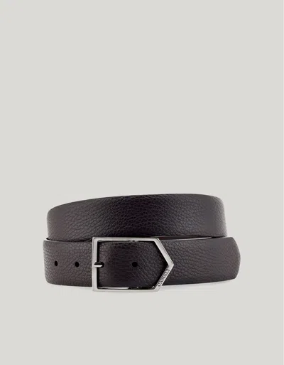 Canali Ceinture En Cuir De Veau Martelé, Marron Foncé In Black