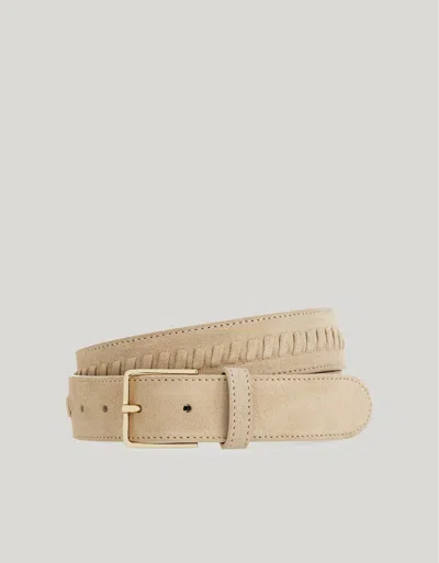 Canali Ceinture Taupe En Veau Velours In Neutral