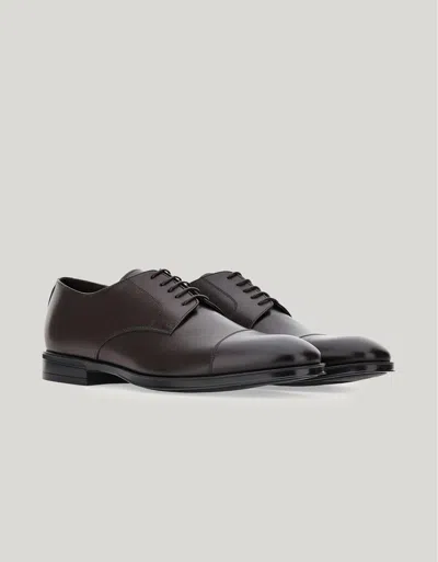 Canali Chaussures Derby Avec Embout En Cuir De Veau Brun Foncé In Black
